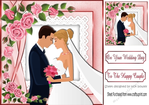 to the happy wedding couple with pink roses 8x8