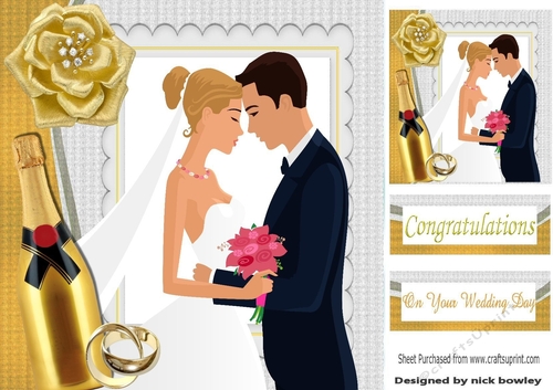 wedding couple with gold  rose and champagne 8x8