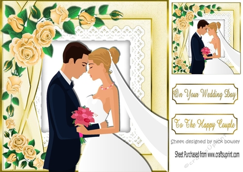 to the happy wedding couple with gold roses 8x8