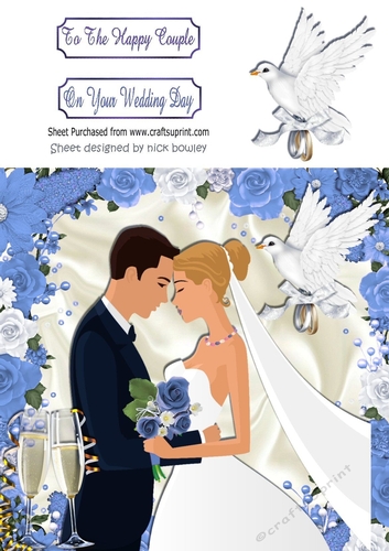 pretty blue flowers and  satin with dove & wedding 8x8