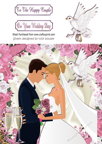 pretty pink flowers and  satin with dove & wedding 8x8