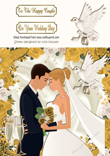pretty gold flowers and  satin with dove & wedding 8x8