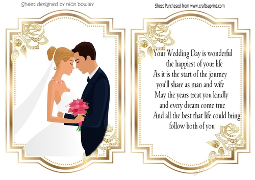  wedding couple with gold diamond roses card front/insert