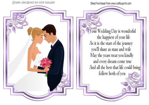 wedding couple with lilac diamond roses card front/insert