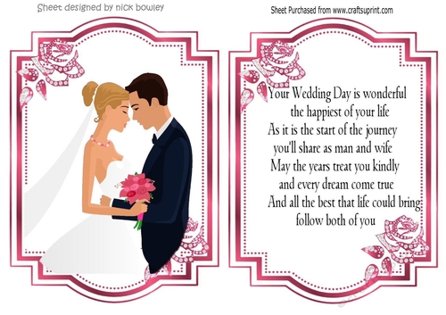 wedding couple with pink diamond roses card front/insert
