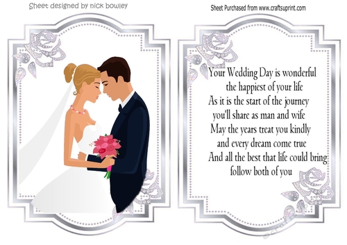 wedding couple with silver diamond roses card front/insert