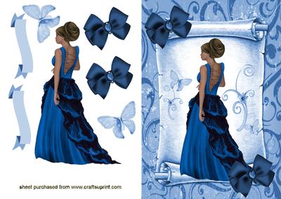 Elegant Lady in Sapphire Blue on a Scroll