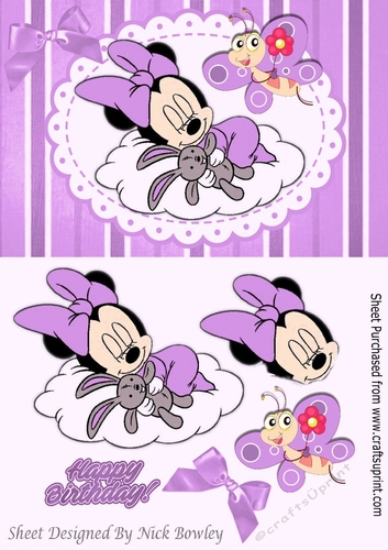 Cute sleepy baby mouse on a cloud  with lilac bow A5