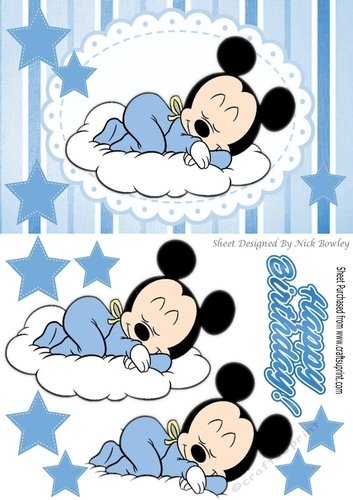 Cute sleepy baby mouse on a cloud  with blue stars A5