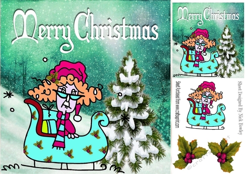stellas off to deliver pressies in her sledge (turq/pink) 8x8