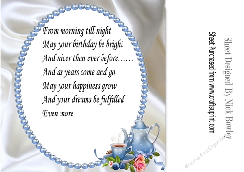 pretty blue teapot with butterflies and roses on satin 8x8 insert