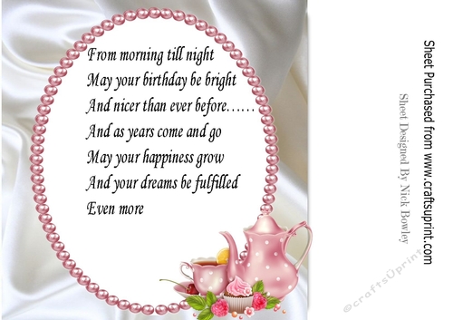 pretty pink teapot with butterflies roses, & cupcakes on satin 8x8 with insert