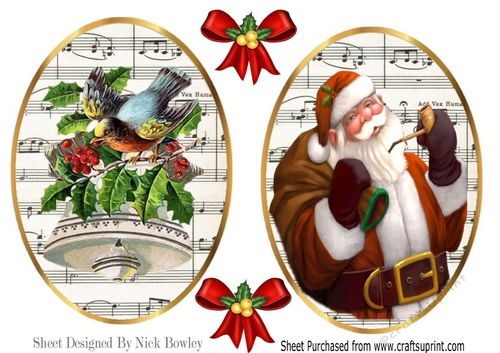 two lovely vintage card front/toppers of bells & santa