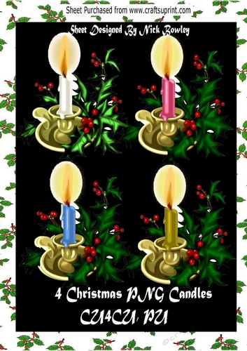 Four lovely christmas candle arrangements in png with holly (set one)