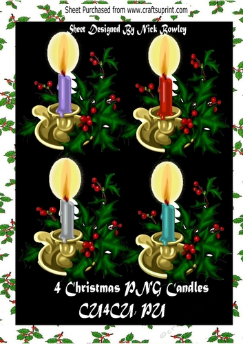 Four lovely christmas candle arrangements in png with holly (set two)