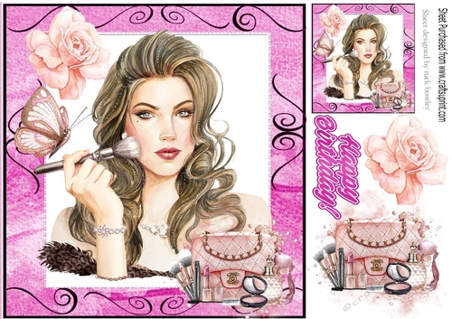 pretty girl with makeup and rose 8x8 (pink)