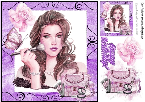 pretty girl with makeup and rose 8x8 (lilac)