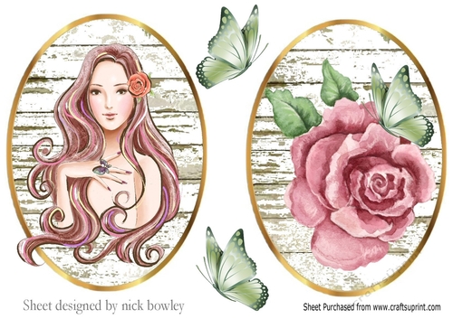 pretty as a pic two lovely toppers/card fronts of a girl/pink rose