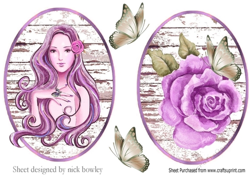 pretty as a pic two lovely toppers/card fronts of a girl/lilac rose