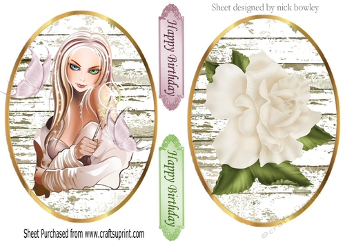 pretty fantasy lady & white rose topper/card fronts
