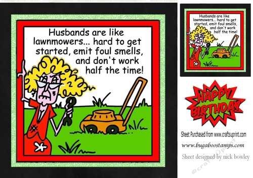 Cartoon lady, stella with garden mower 8x8 (red)