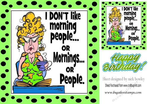 Grumpy Lady! dont do mornings in green polka dot 8x8 frame