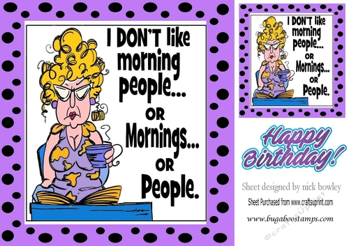 Grumpy Lady! dont do mornings in purple polka dot 8x8 frame
