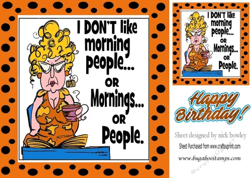 Grumpy Lady! dont do mornings in orange polka dot 8x8 frame