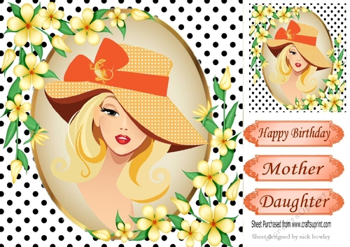 trendy lady with black polkadot and yellow flowers 8x8