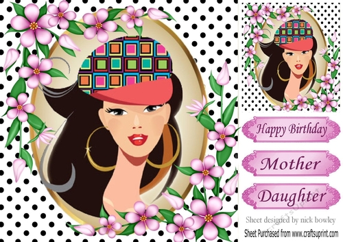 trendy lady with black polkadot and pink flowers 8x8