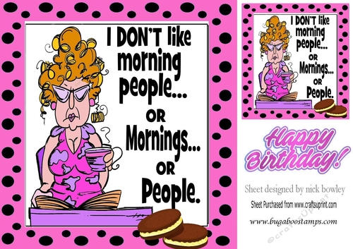 Grumpy Lady! dont do mornings in cerise polka dot 8x8 frame