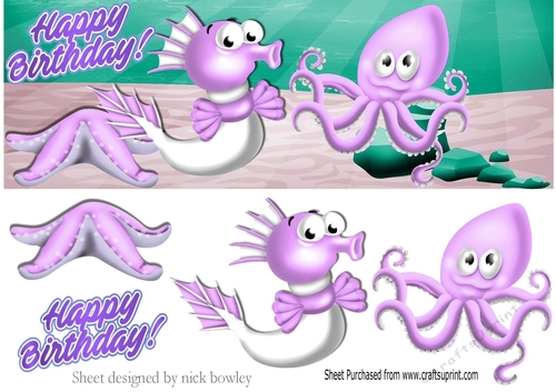 lovely lilac sea octopus, star fish DL Card