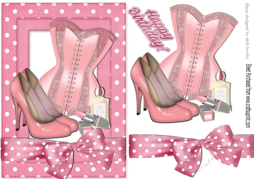 Ladies basque, shoes, makeup in pink polkadot A5 Frame