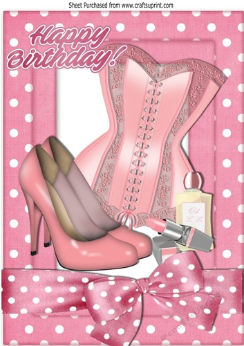 Ladies basque, shoes, makeup in pink polkadot A4 Frame