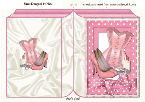 Ladies basque, shoes, makeup in pink polkadot folded book