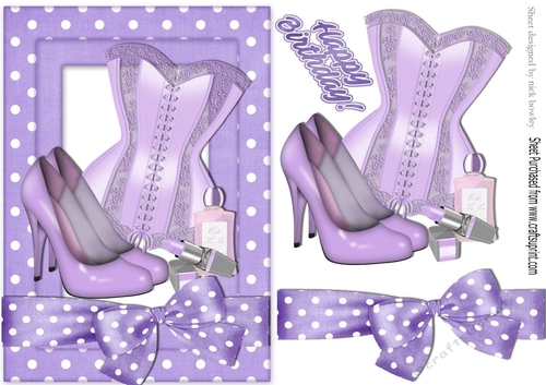Ladies basque, shoes, makeup in purple polkadot A5 Frame