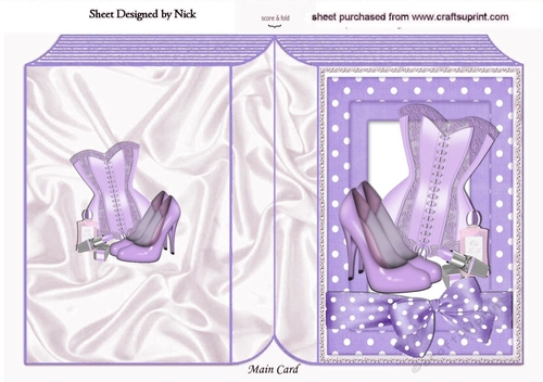 Ladies basque, shoes, makeup in purple polkadot folded book