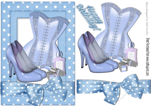 Ladies basque, shoes, makeup in blue polkadot A5 Frame