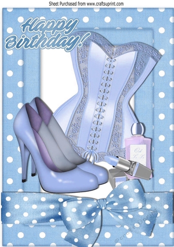 Ladies basque, shoes, makeup in blue polkadot A4 Frame