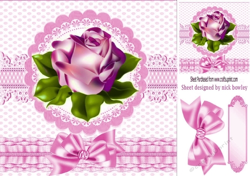 pink rose with bow 8x8