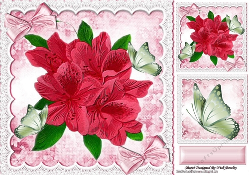 painted flowers with bows and butterflies 8x8