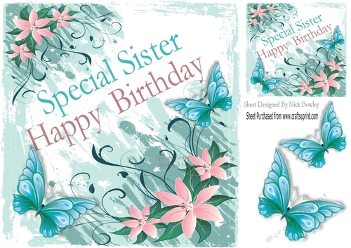 pretty painted flowers and butterflies  (SISTER) 8x8