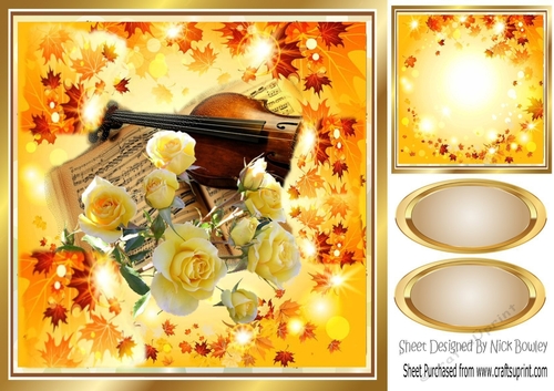 violin & yellow roses 8x8