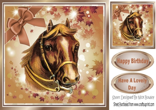 lovely brown horse in leaf frame 8x8