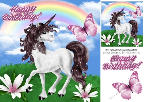 pretty unicorn with pink butterfly 8x8