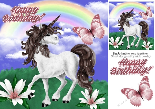 pretty unicorn with brown butterfly 8x8