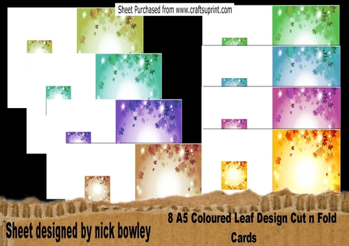 8 pretty Coloured leaves cut n fold A5 card bumper set