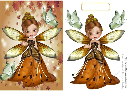 Autumn faerie in shades of brown A5 Leaf frame