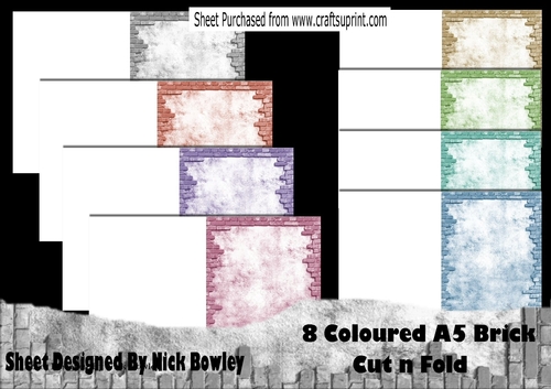 8 Lovely Coloured Brick Effect A5 Cut n Fold Cards Bumper Kit
