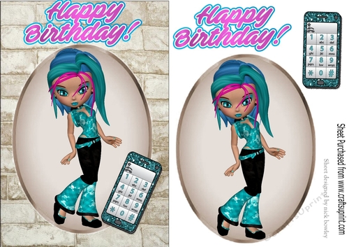 trendy girl with funky hair colour & mobile A5